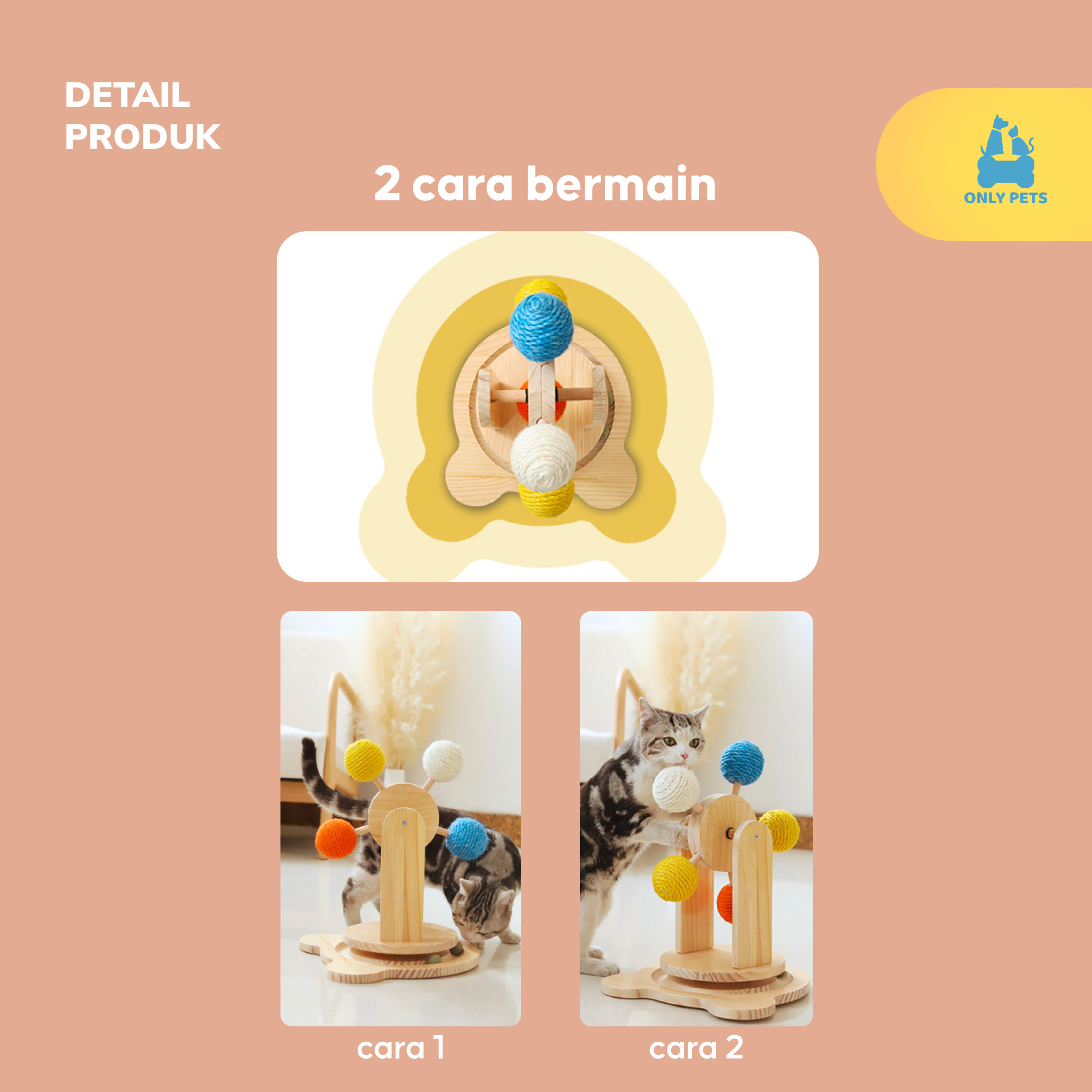 ONLY PETS Ferris Wheel Scratching Cat Toy 2in1 Mainan Interaktif Garukan Bola Berputar